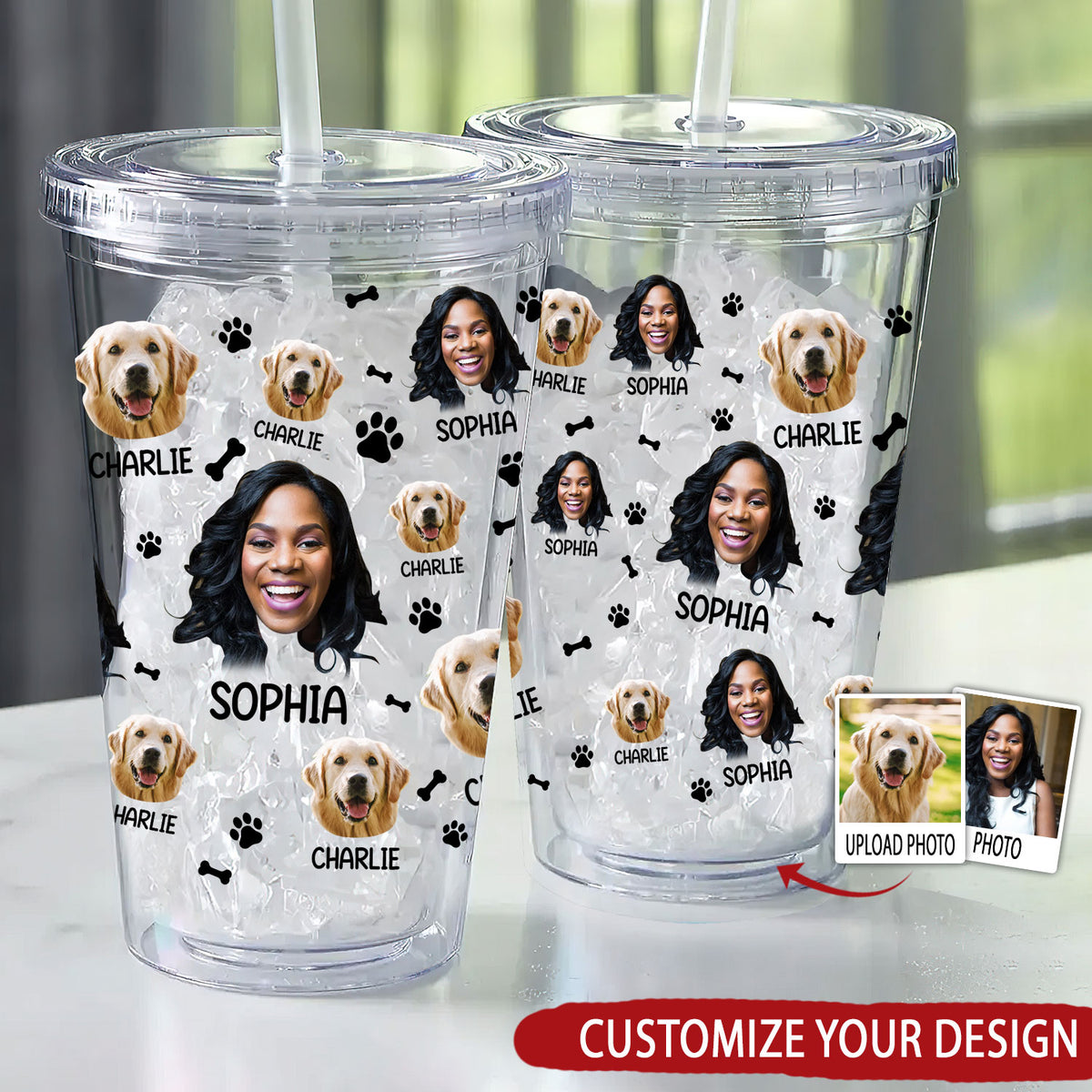 (Photo Inserted) Lovely Upload Pet Image - Personalized Acrylic Insulated Tumbler With Straw