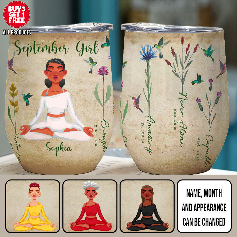Personalized Wine Tumbler - September Birthday Gifts, September Birthday Gift Idea For Her, Wine Tumbler For Yoga Lovers