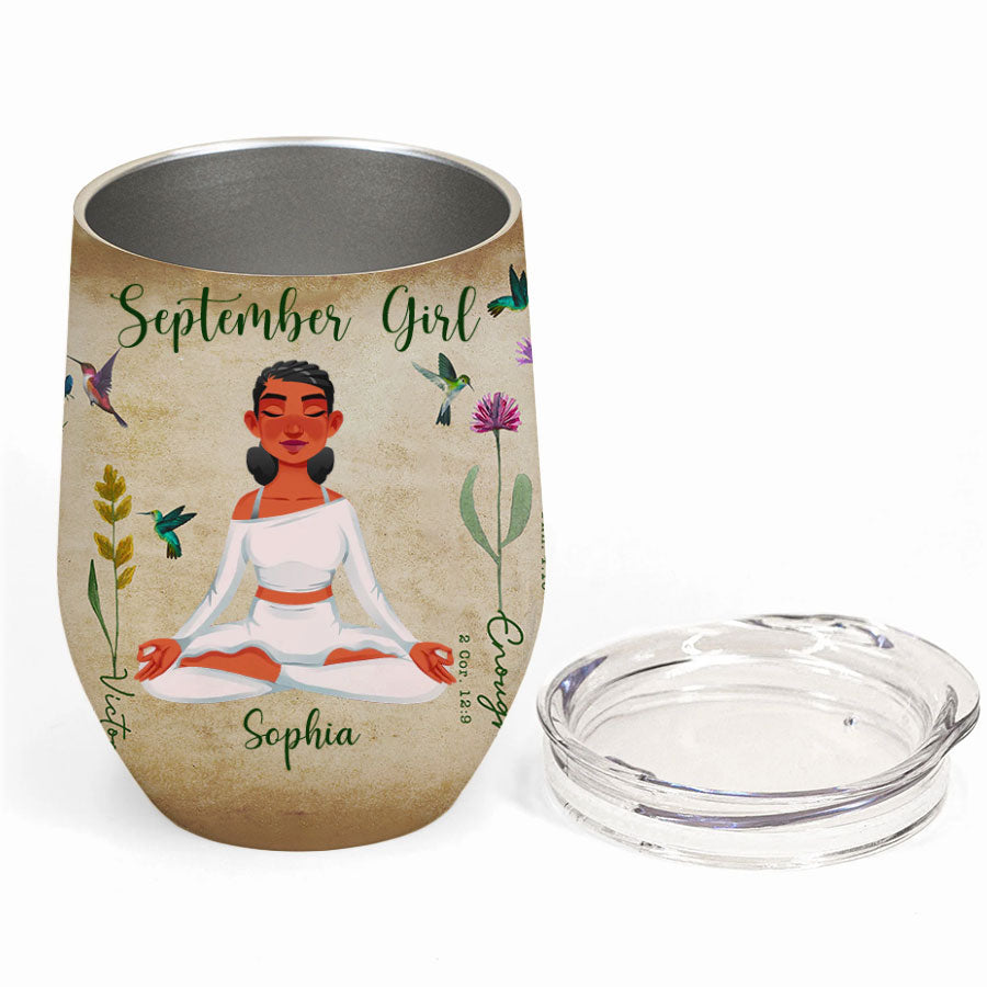 Personalized Wine Tumbler - September Birthday Gifts, September Birthday Gift Idea For Her, Wine Tumbler For Yoga Lovers