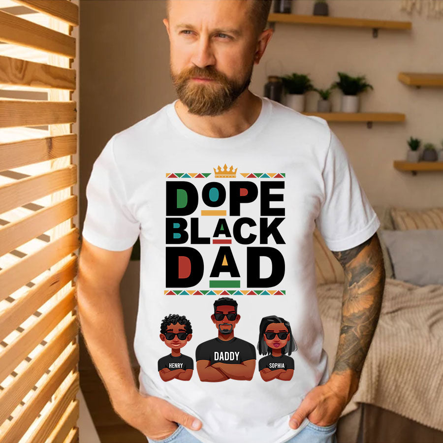 Dope Black Dad, Personalized Fathers Day Shirts, Father‘s Day T Shirts, Custom Photo Father’s Day Gift Ideas From Son, Bonus Dad Shirt