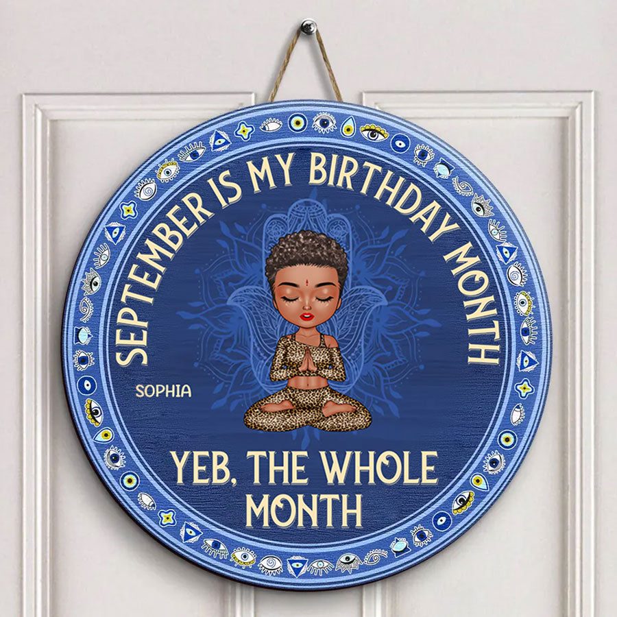 Personalized Custom Door Sign - Gift For Yoga Lover, Gifts For September Girls, September Birthday Gifts For Woman