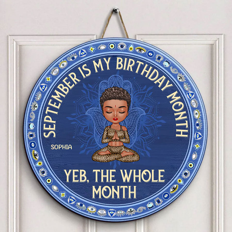 Personalized Custom Door Sign - Gift For Yoga Lover, Gifts For September Girls, September Birthday Gifts For Woman