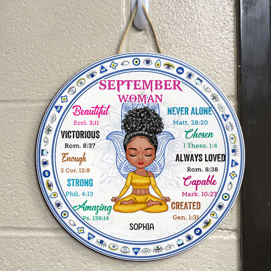 Personalized Custom Door Sign - Gift For Yoga Lover, Gifts For September Girls, September Birthday Gifts For Woman