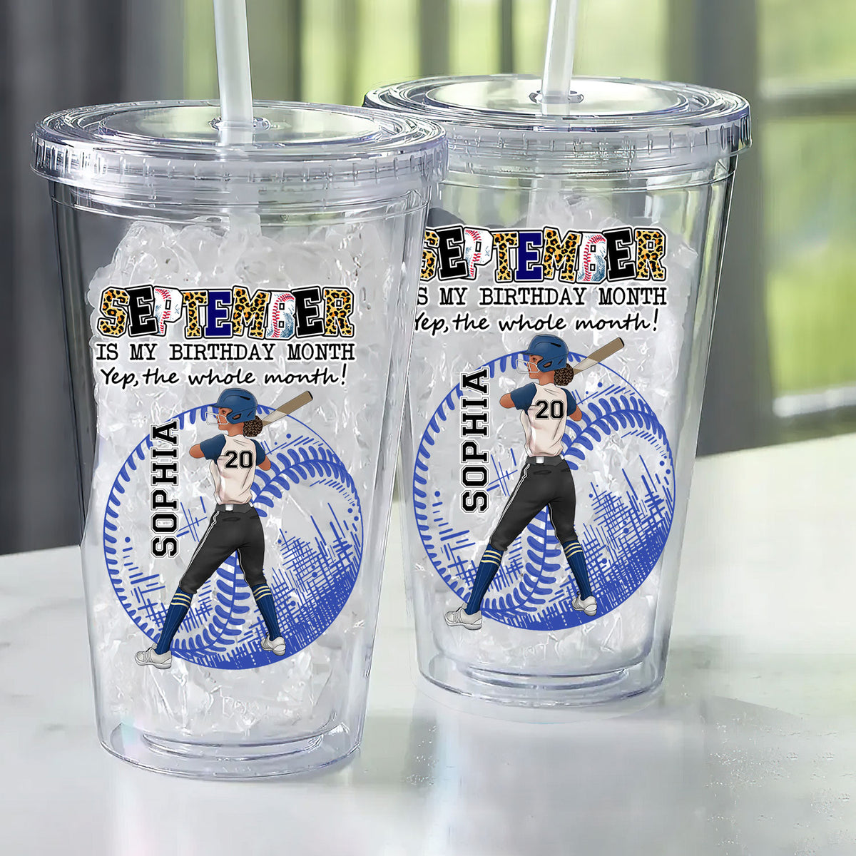 Personalized Tumblers,  September Tumbler, Personalized September Baseball Tumbler, Baseball Custom Gift