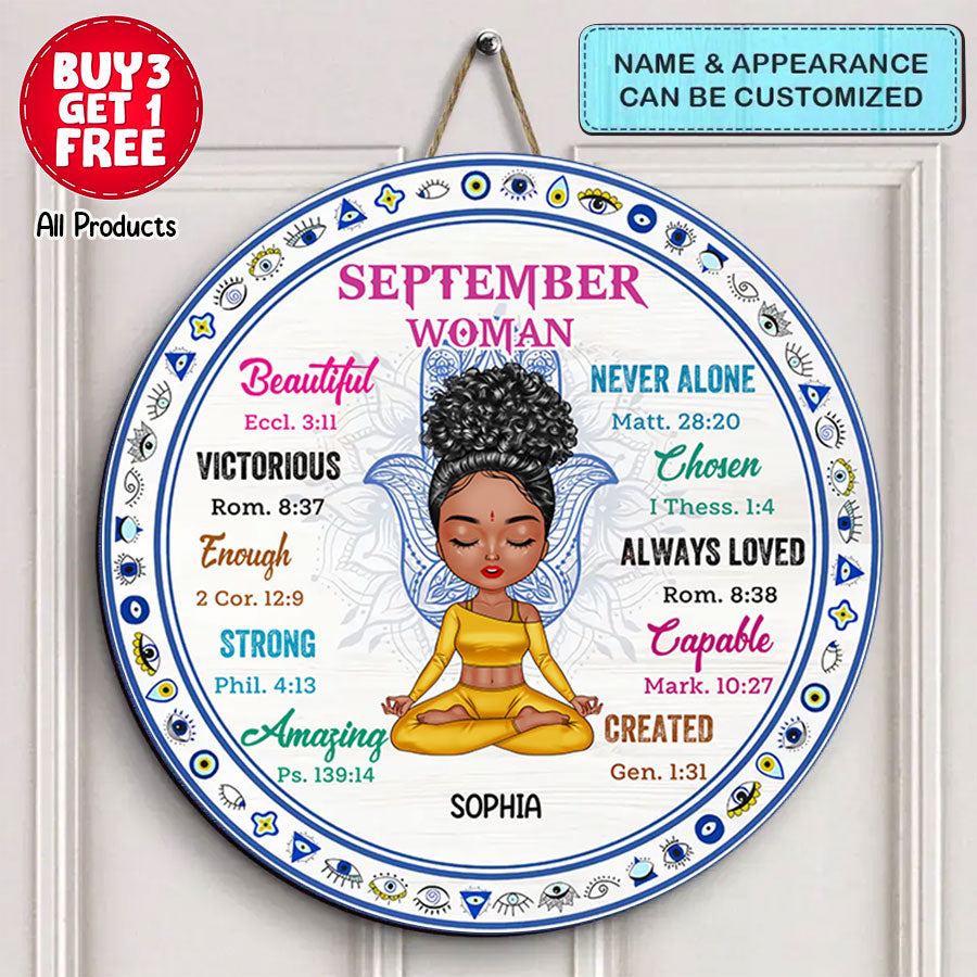 Personalized Custom Door Sign - Gift For Yoga Lover, Gifts For September Girls, September Birthday Gifts For Woman