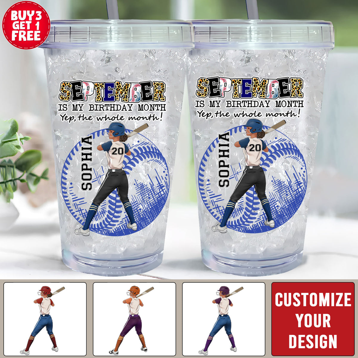 Personalized Tumblers,  September Tumbler, Personalized September Baseball Tumbler, Baseball Custom Gift