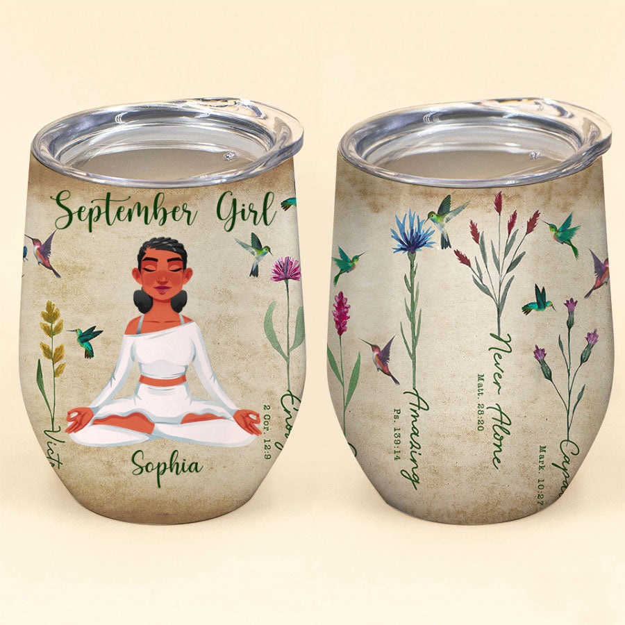 Personalized Wine Tumbler - September Birthday Gifts, September Birthday Gift Idea For Her, Wine Tumbler For Yoga Lovers