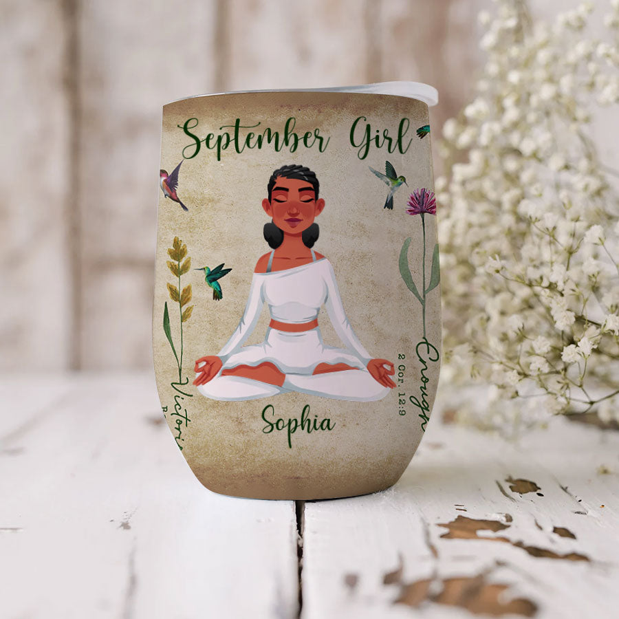 Personalized Wine Tumbler - September Birthday Gifts, September Birthday Gift Idea For Her, Wine Tumbler For Yoga Lovers