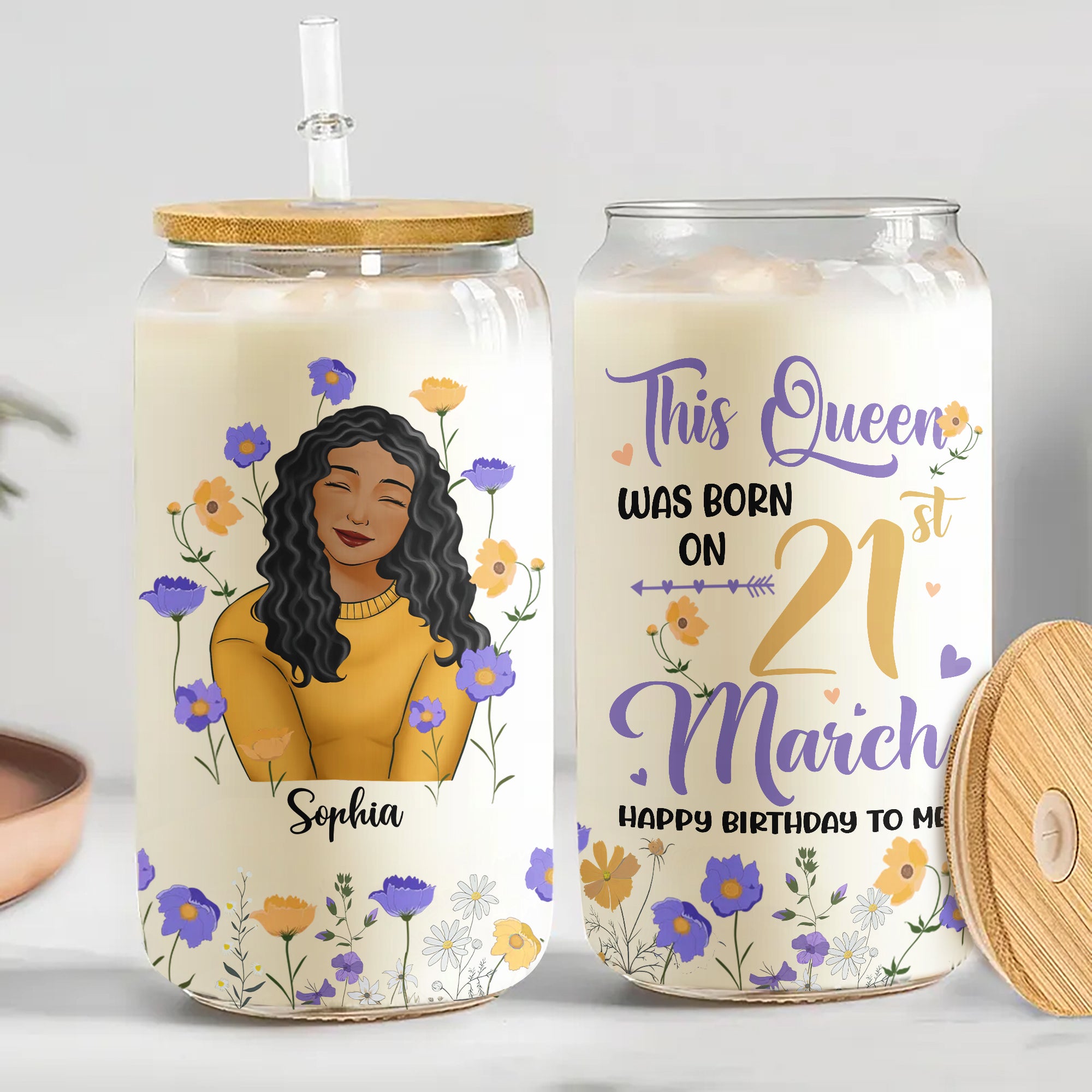 Personalized Clear Glass Can For March Queens, March Birthday Gift Ideas