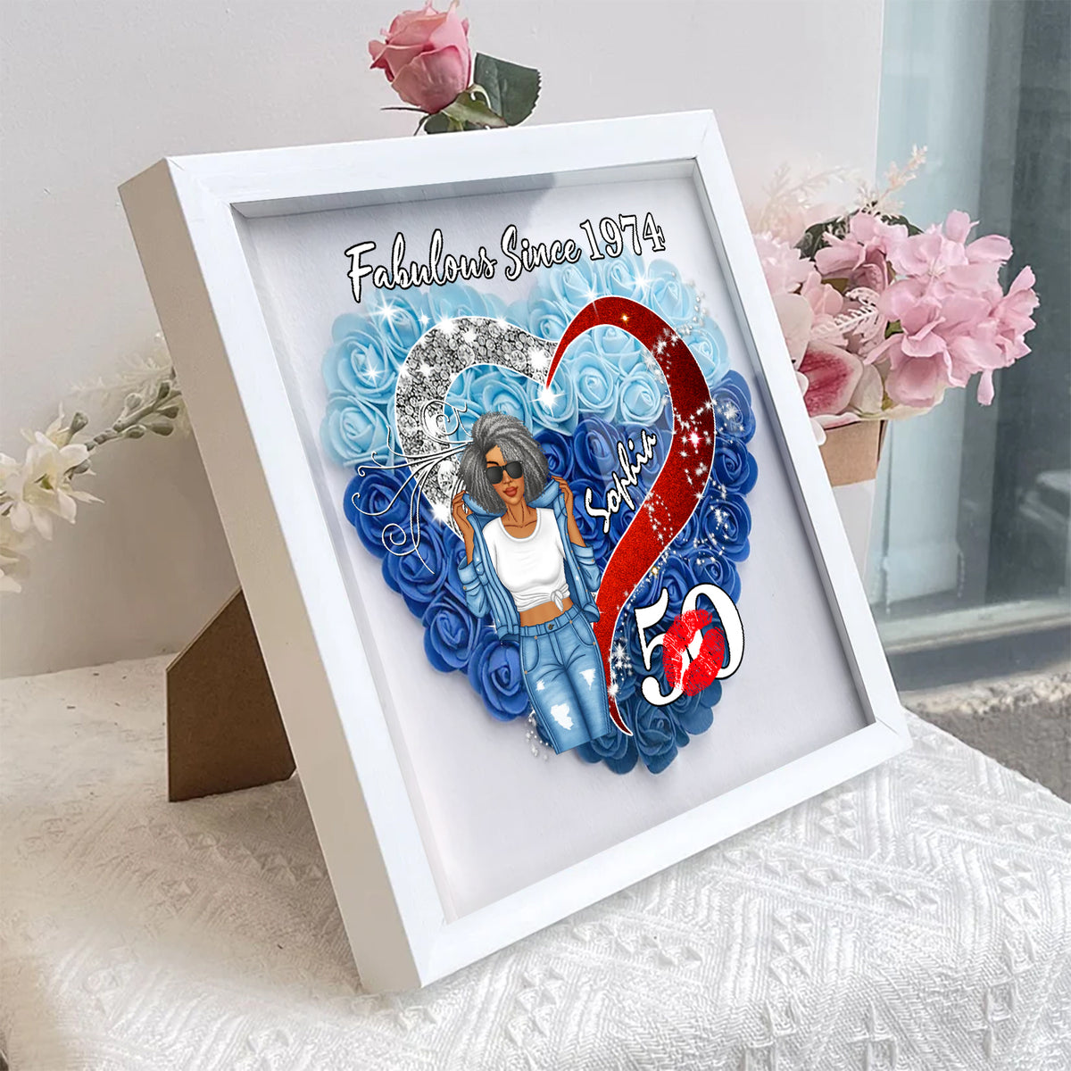 Personalized Flower Shadow Box - Gifts For Women Turning 50 - HMT
