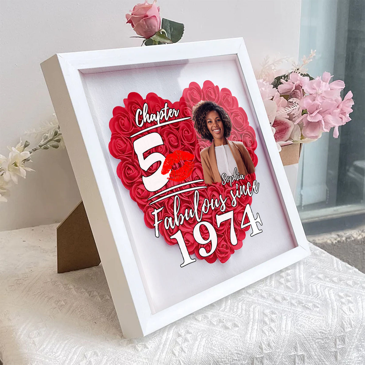 Personalized Flower Shadow Box - Gifts For Women Turning 50 - HMT
