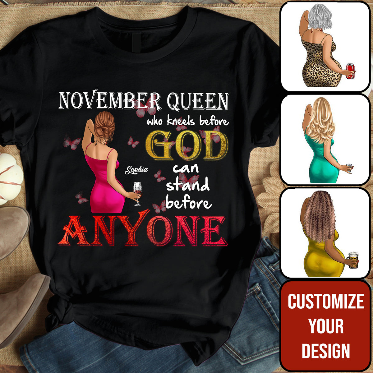 Personalized November T Shirt, Custom November Birthday Shirt For Woman, Queens Are Born In November Gifts, Melanin Afro Woman Shirt, Black Girl Tee, Afro Queen Gift-YPT-ALK