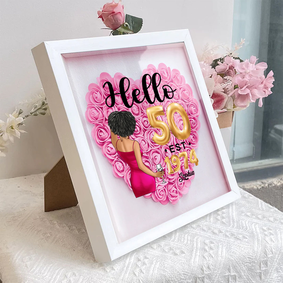 Personalized Flower Shadow Box - Gifts For Women Turning 50 - HMT