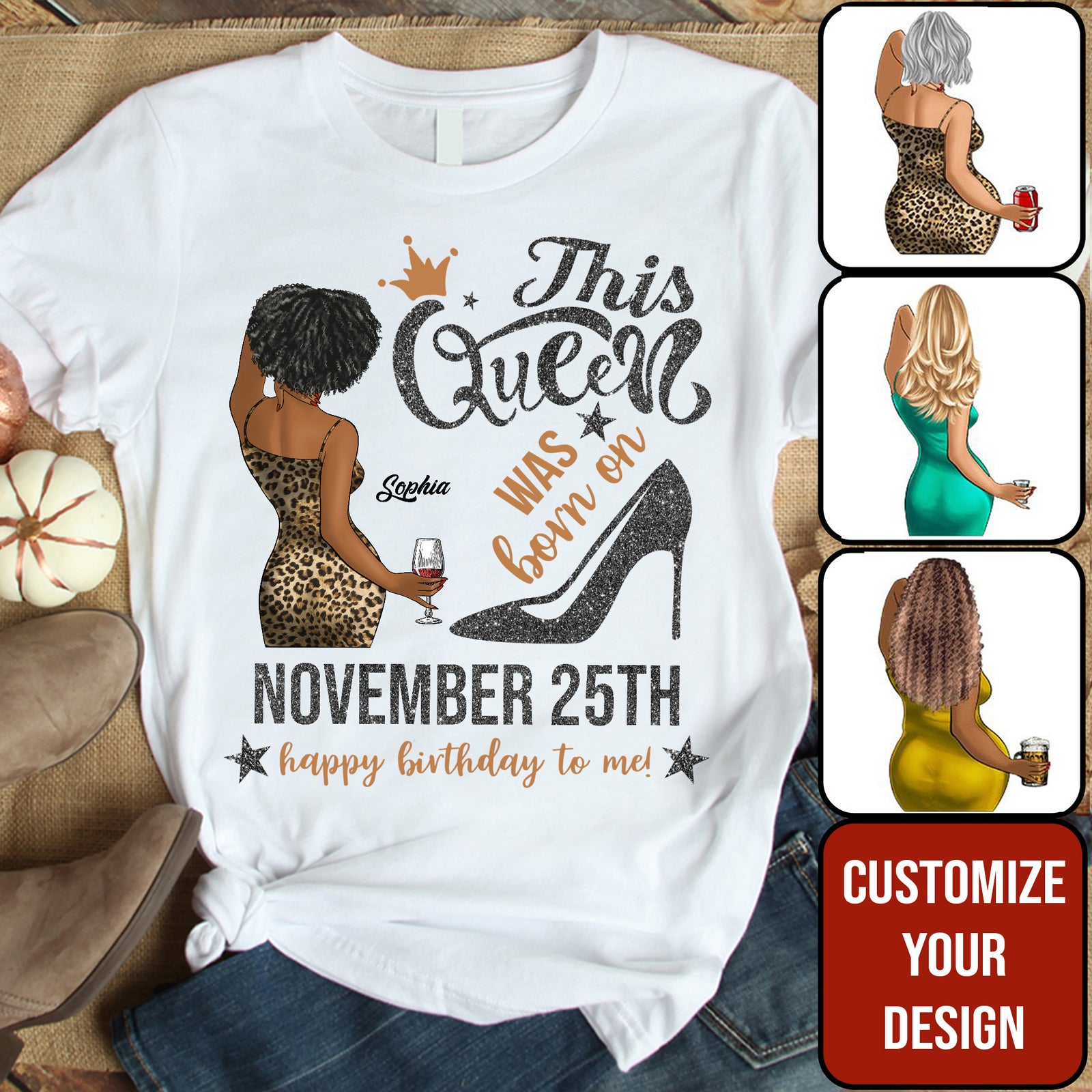 Personalized Custom November Birthday Shirt For Woman, Queens Are Born In November Gifts, Melanin Afro Woman Shirt, Black Girl Tee, Afro Queen Gift-YPT-ALK