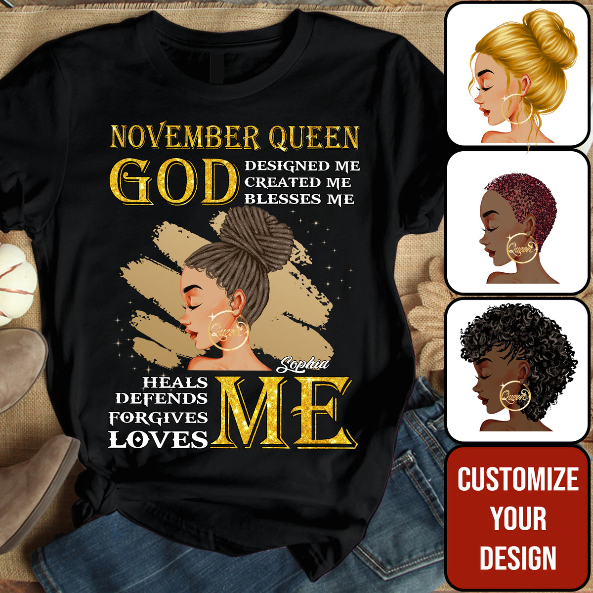 Personalized November Birthday Shirt For Woman, Queens Are Born In November Gifts, Melanin Afro Woman Shirt, Black Girl Tee, Afro Queen Gift-YPT-ALK