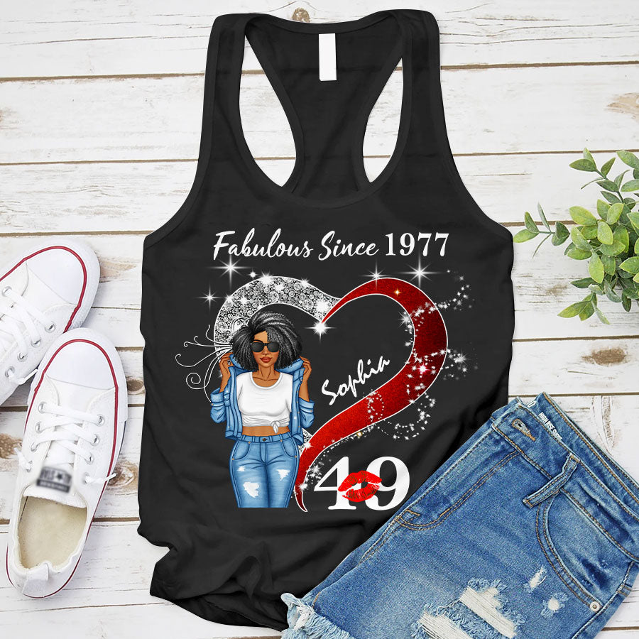Custom Birthday Shirt, Her Gifts For 49 Years Old , Turning 49 Birthday Cotton Shirt, Fabulous Since 1977 - TLQ