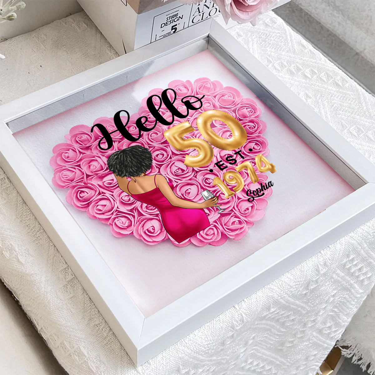 Personalized Flower Shadow Box - Gifts For Women Turning 50 - HMT