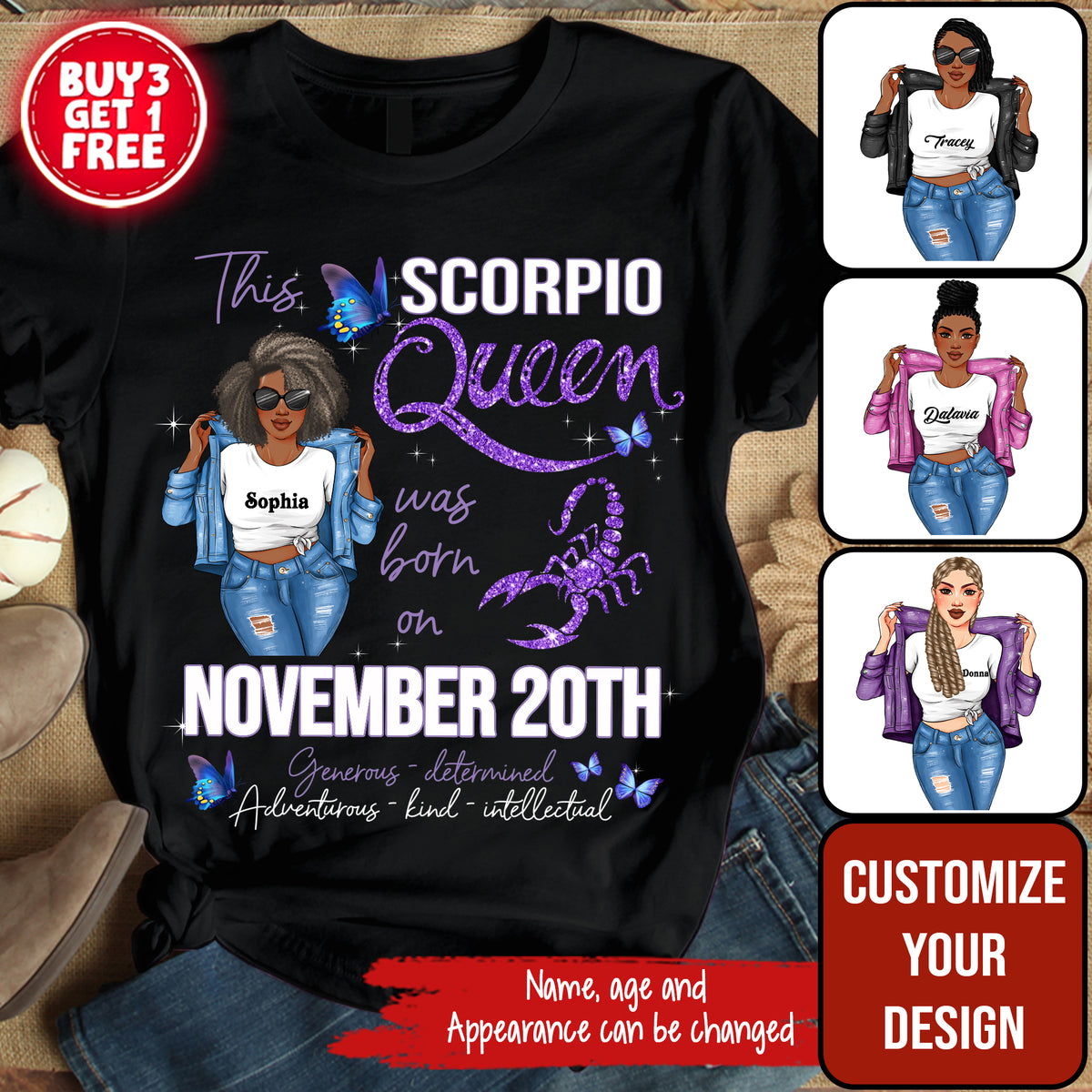 Personalized Scorpio shirt, Scorpio Birthday T Shirt, customize birthday shirt for woman, Scorpio t shirts for ladies, Scorpio queen t shirt, Scorpio Queen Birthday shirt-YPT-ALK