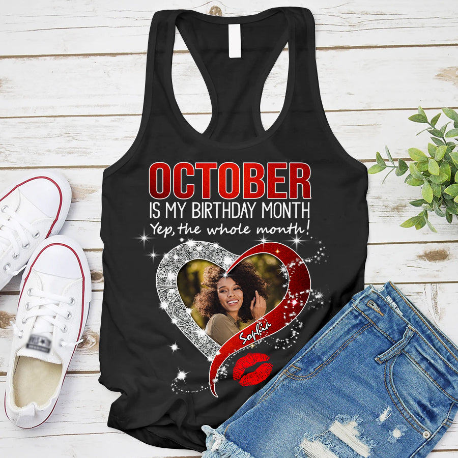 Custom Face Photo October Birthday Shirt, Custom Birthday Shirt, Queens are Born In October, October Birthday Shirts For Woman, October Birthday Gifts-YPT-TLQ