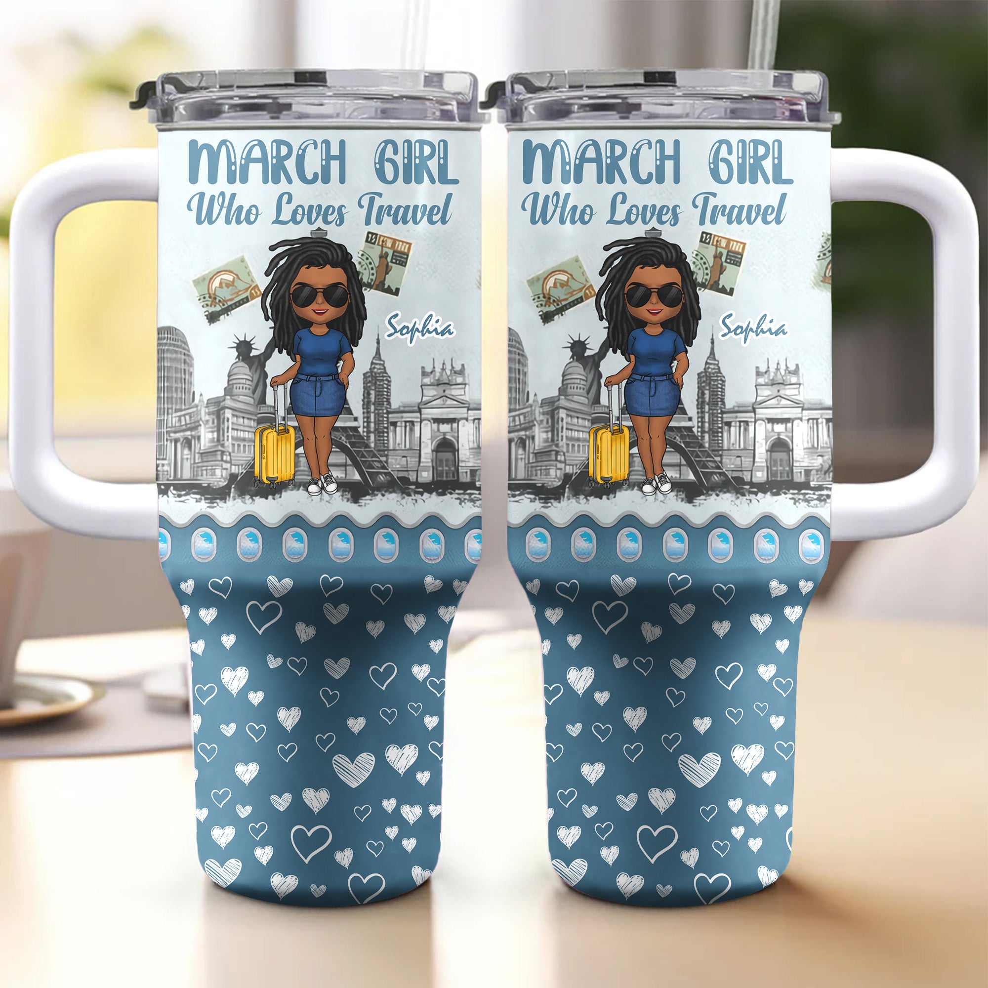 Personalized Tumbler With Straw, March Birthday Gift For Travel Lovers