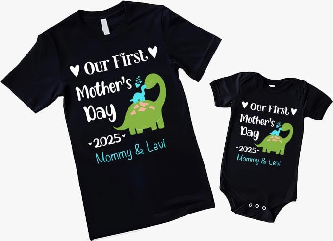 ParaDecor Our First Mothers Day Matching Shirts, Our First Mother's Day Together, Personalized Baby Onesie, Gifts for Mom