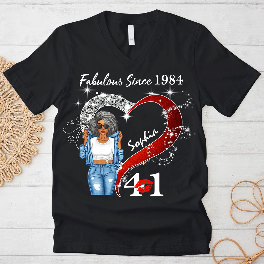 Custom Birthday Shirt, Her Gifts For 41 Years Old , Turning 41 Birthday Cotton Shirt, Fabulous Since 1984 - TLQ