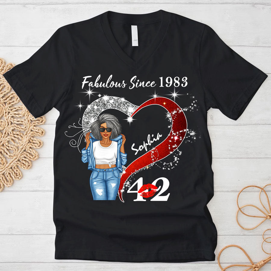 Custom Birthday Shirt, Her Gifts For 42 Years Old , Turning 42 Birthday Cotton Shirt, Fabulous Since 1983 - TLQ