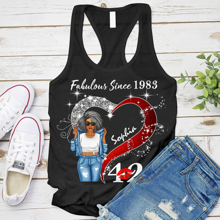 Custom Birthday Shirt, Her Gifts For 42 Years Old , Turning 42 Birthday Cotton Shirt, Fabulous Since 1983 - TLQ