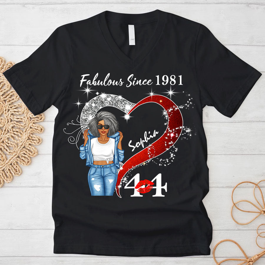 Custom Birthday Shirt, Her Gifts For 44 Years Old , Turning 44 Birthday Cotton Shirt, Fabulous Since 1981 - TLQ