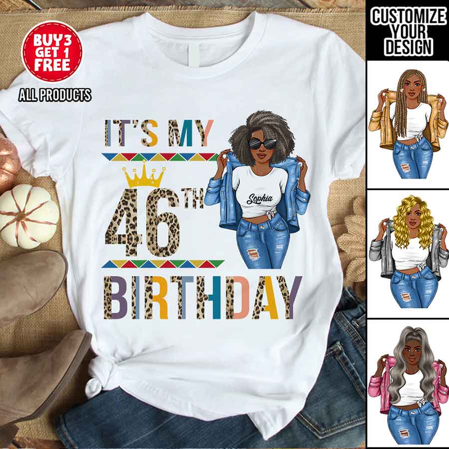 Personalized 46th birthday shirts for her, Personalised 46th birthday gifts, 46 and fabulous shirt, 46th birthday shirt ideas, gift ideas 46th birthday woman-YPT-HCT