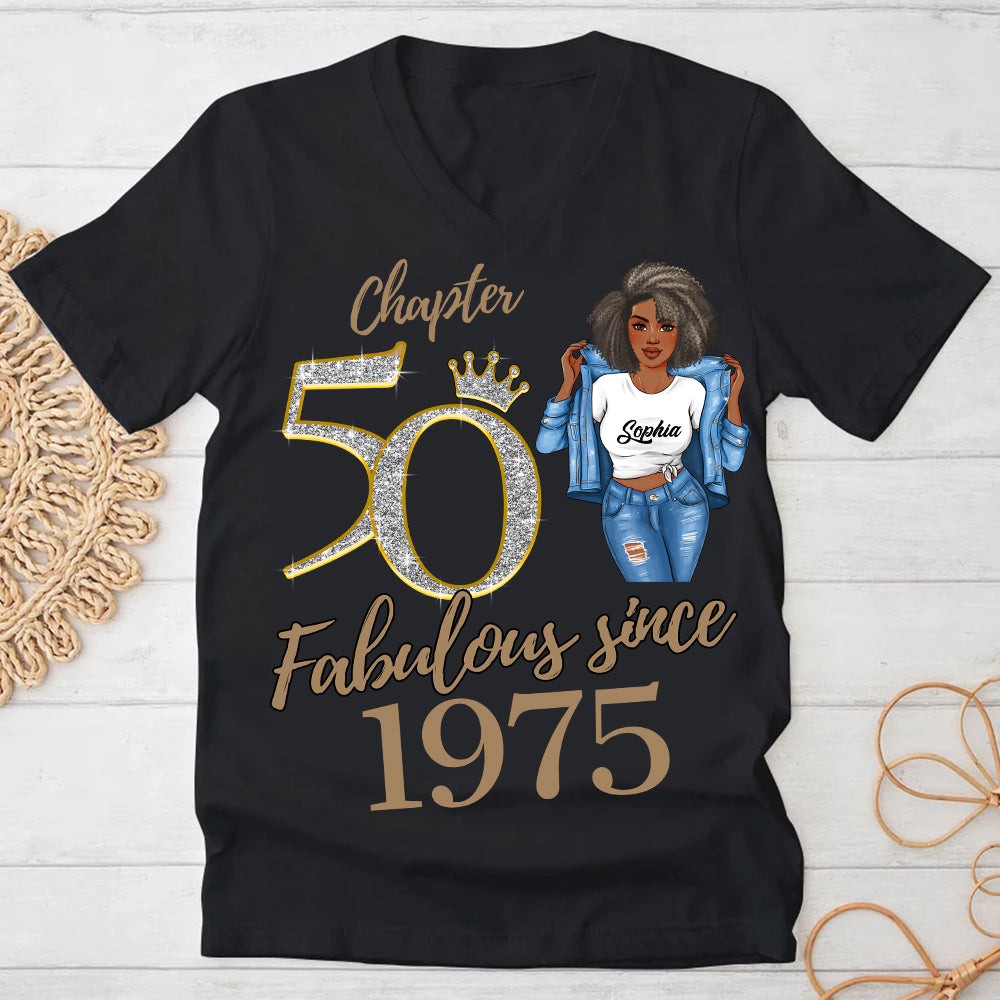 Chapter 50, Fabulous Since 1975 50th Birthday Unique T Shirt For Woman, Custom Birthday Shirt, Her Gifts For 50 Years Old , Turning 50 Birthday Cotton Shirt -YPT-HCT