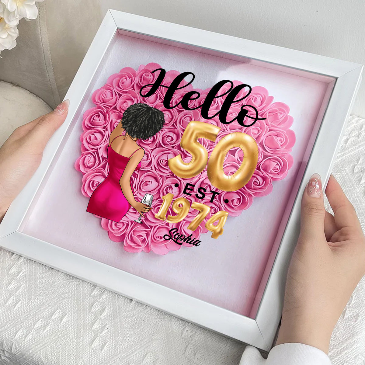 Personalized Flower Shadow Box - Gifts For Women Turning 50 - HMT