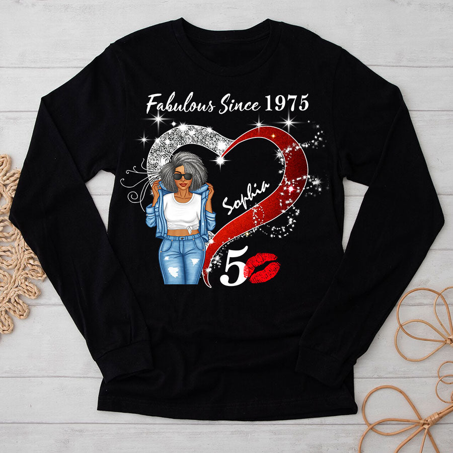Custom Birthday Shirt, Her Gifts For 50 Years Old , Turning 50 Birthday Cotton Shirt, Fabulous Since 1975-TQL
