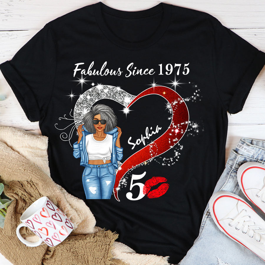 50th Birthday Shirts For Her, Personalised 50th Birthday Gifts, 1975 T Shirt, 50 And Fabulous Shirt, 50th Birthday Shirt Ideas, Gift Ideas 50th Birthday Woman - TLQ