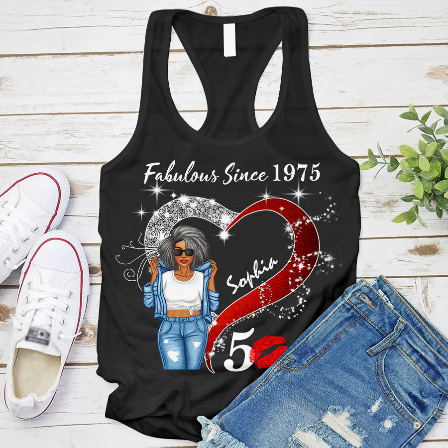 Custom Birthday Shirt, Her Gifts For 50 Years Old , Turning 50 Birthday Cotton Shirt, Fabulous Since 1975-TQL
