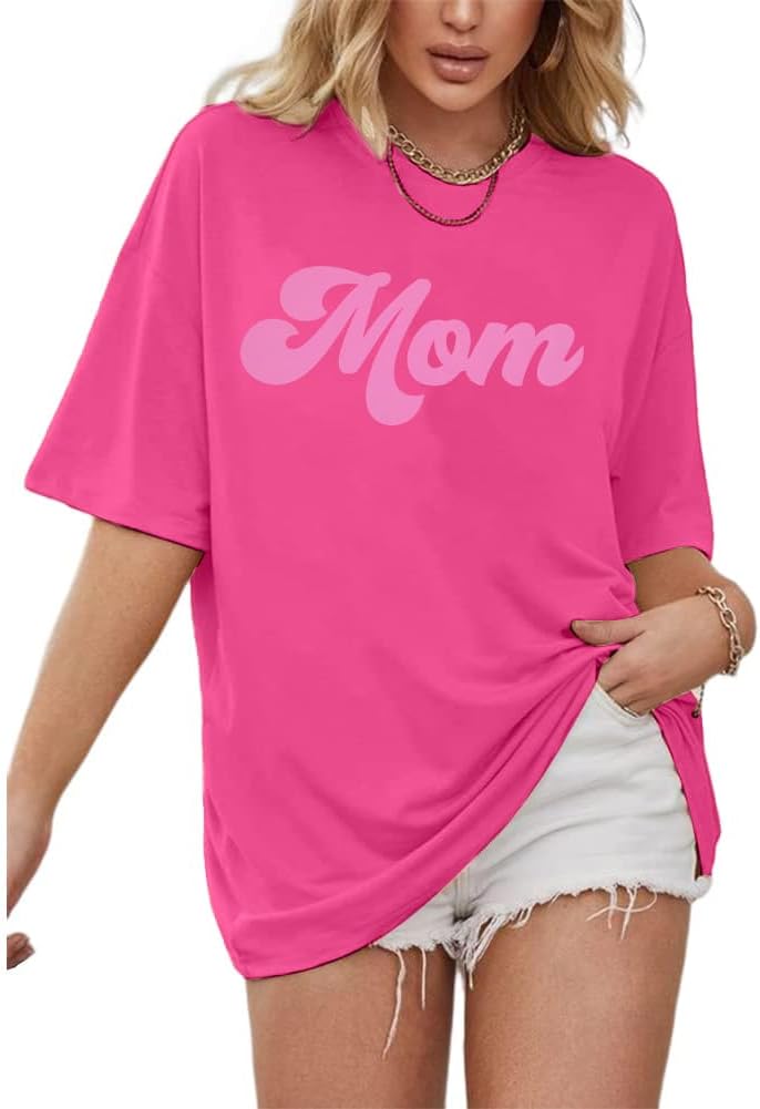 Women Oversized Mama Shirts Mom Letter Print Shirt Mama Gift Tees Mother\u2019s Day T Shirt Mommy Casual Short Sleeve Tops