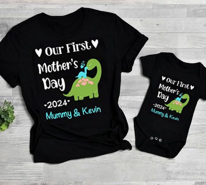 ParaDecor Our First Mothers Day Matching Shirts, Our First Mother&#39;s Day Together, Personalized Baby Onesie, Gifts for Mom