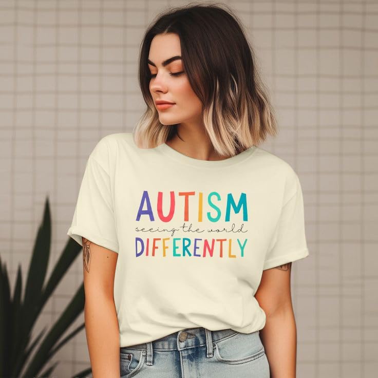 ASTANFY Autism Awareness Shirt Women Autism Seeing The World Differently T-Shirt Casual Bleached Inspirational Tee Tops