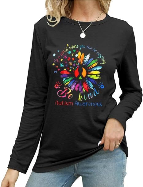 Autism Awareness Shirt for Women Long Sleeve Accept Understand Love Be Kind Graphic Shirt Autism Month Tops
