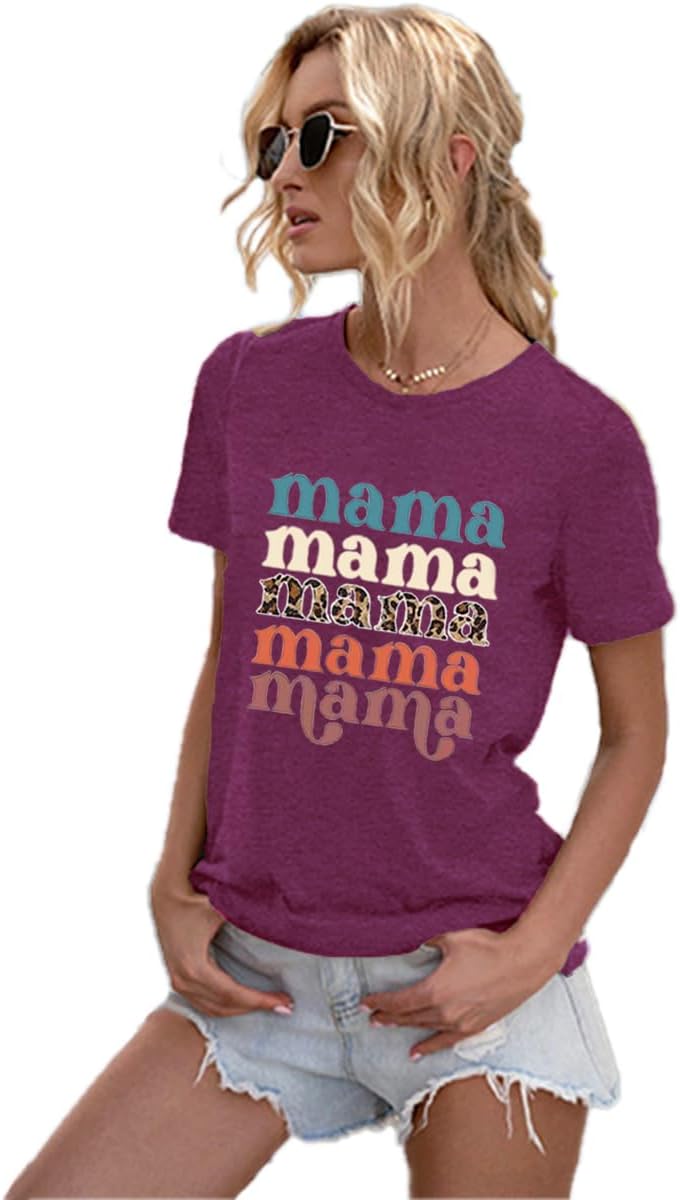 Mama Shirts for Women Thanksgiving Shirts Cute Mama Letter Graphic Tee Shirts Summer Casual Tops Mother Shirt