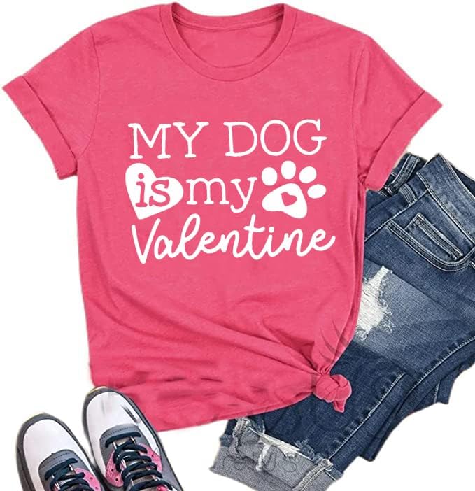 Dog Lovers Shirt for Women Cute Dog Paw Heart Graphic Shirt Dog Mom Valentine&#39;s Mother&#39;s Day Tops Spring Tee