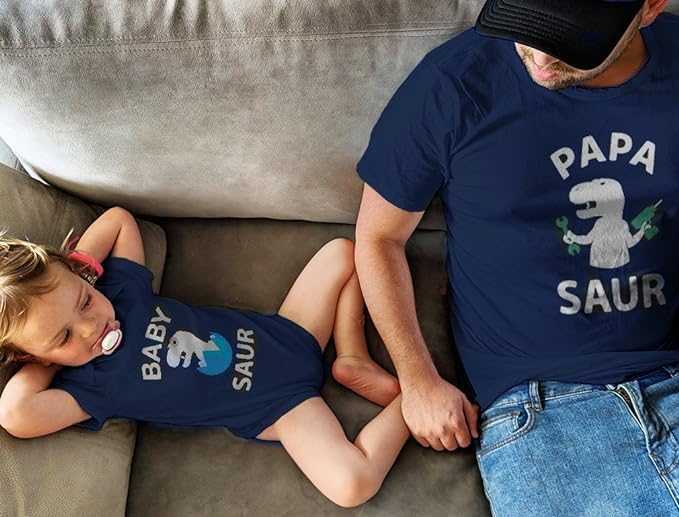Papa &amp; Baby Saur Daddy and Son Daughter Matching Outfits Gifts for New Dads Fathers Day Dad Shirt &amp; Infant Bodysuit