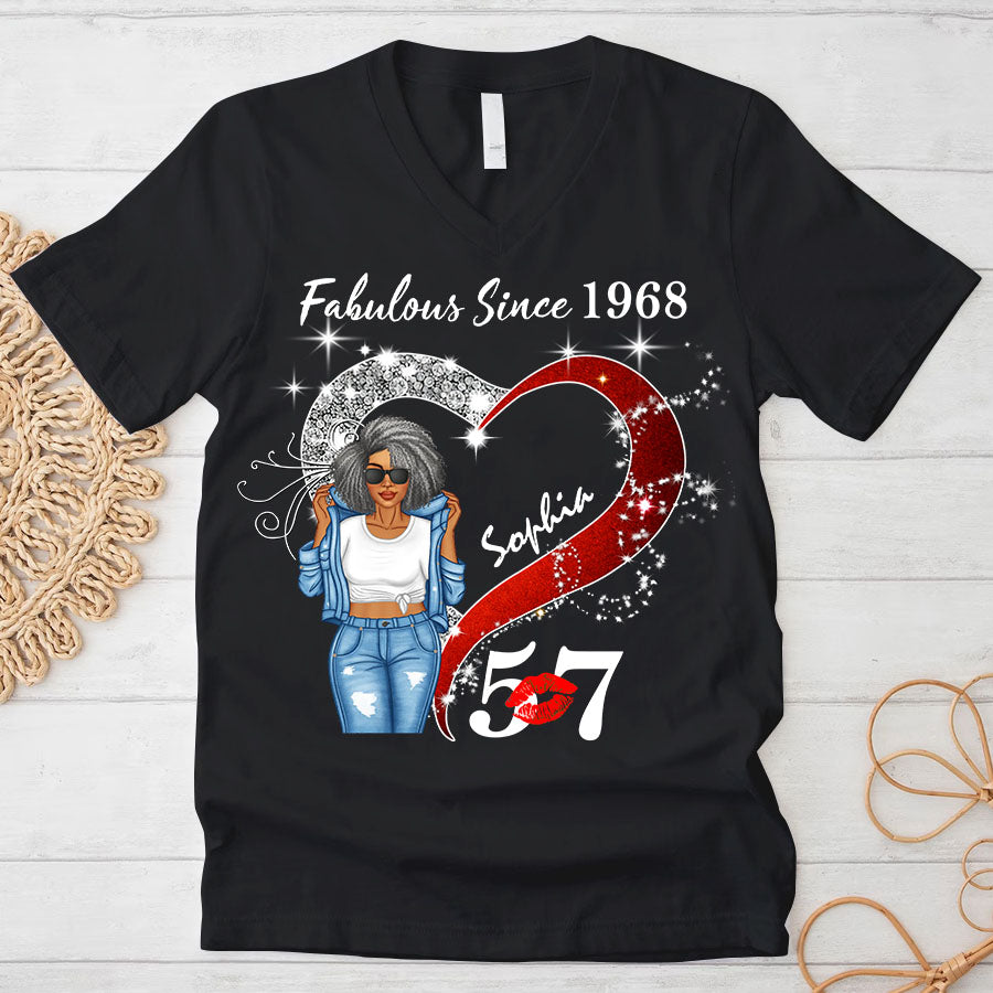 Custom Birthday Shirt, Her Gifts For 57 Years Old , Turning 57 Birthday Cotton Shirt, Fabulous Since 1968-TLQ