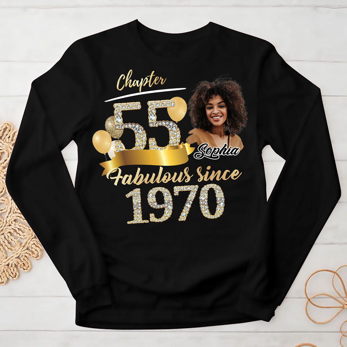 Custom Face Photo 55&#39;s Birthday Shirt, Fabulous Since 1970 55th Birthday Unique T Shirt For Woman, Custom Birthday Shirt, Her Gifts For 55 Years Old , Turning 55 Birthday Cotton Shirt-YPT-ALK