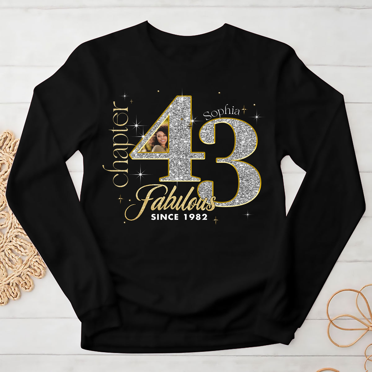 Custom Face Photo 43&#39;s Birthday Shirt, Fabulous Since 1982 43rd Birthday Unique T Shirt For Woman, Custom Birthday Shirt, Her Gifts For 43 Years Old , Turning 43 Birthday Cotton Shirt-YPT-ALK