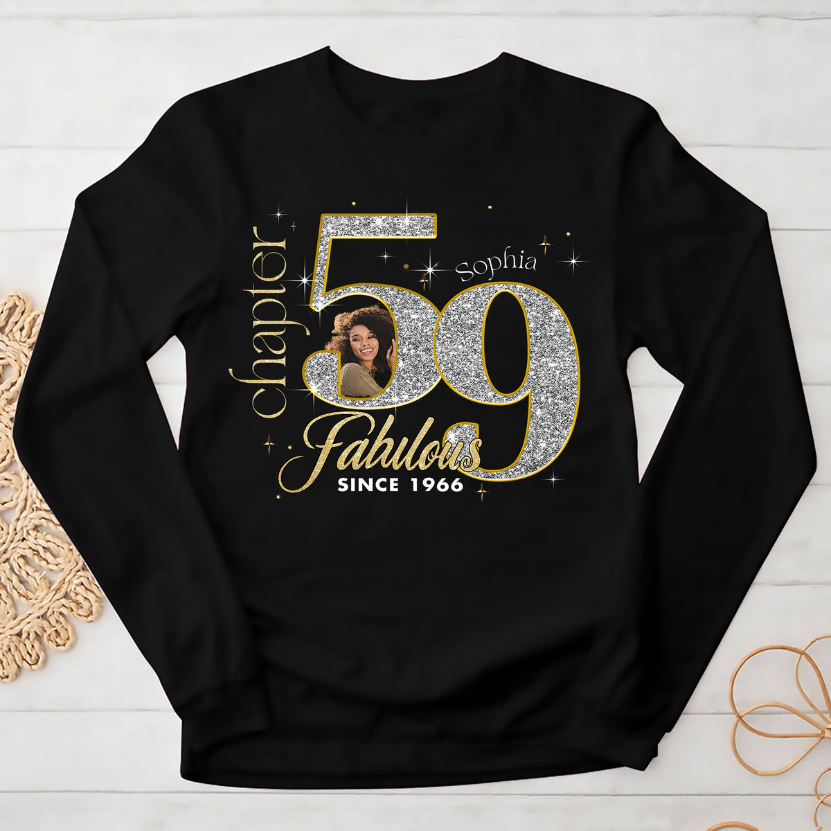 Custom Face Photo 59&#39;s Birthday Shirt, Fabulous Since 1966 59th Birthday Unique T Shirt For Woman, Custom Birthday Shirt, Her Gifts For 59 Years Old , Turning 59 Birthday Cotton Shirt-YPT-ALK