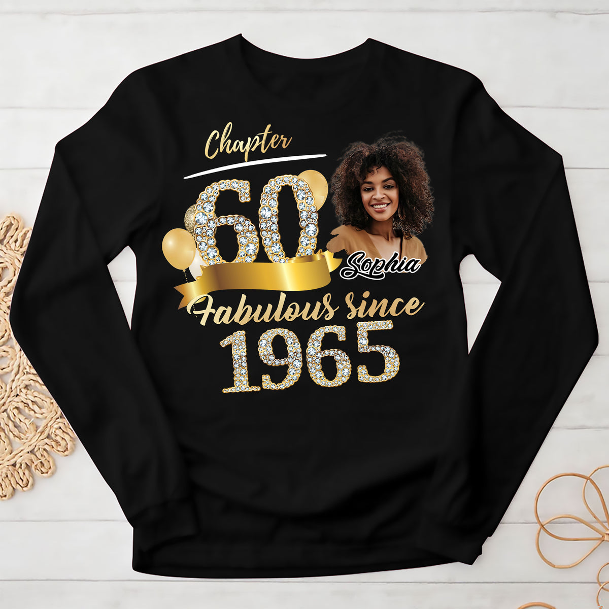 Custom Face Photo 60&#39;s Birthday Shirt, Fabulous Since 1965 60th Birthday Unique T Shirt For Woman, Custom Birthday Shirt, Her Gifts For 60 Years Old , Turning 60 Birthday Cotton Shirt-YPT-ALK