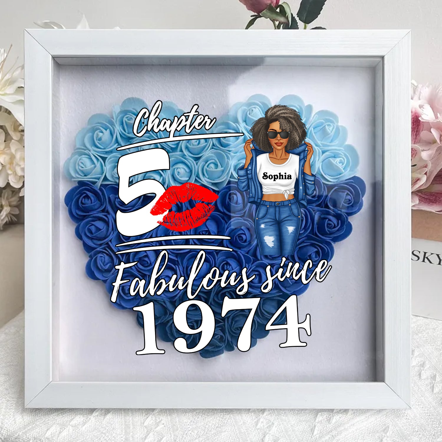 Personalized Flower Shadow Box - Gifts For Women Turning 50 - HMT