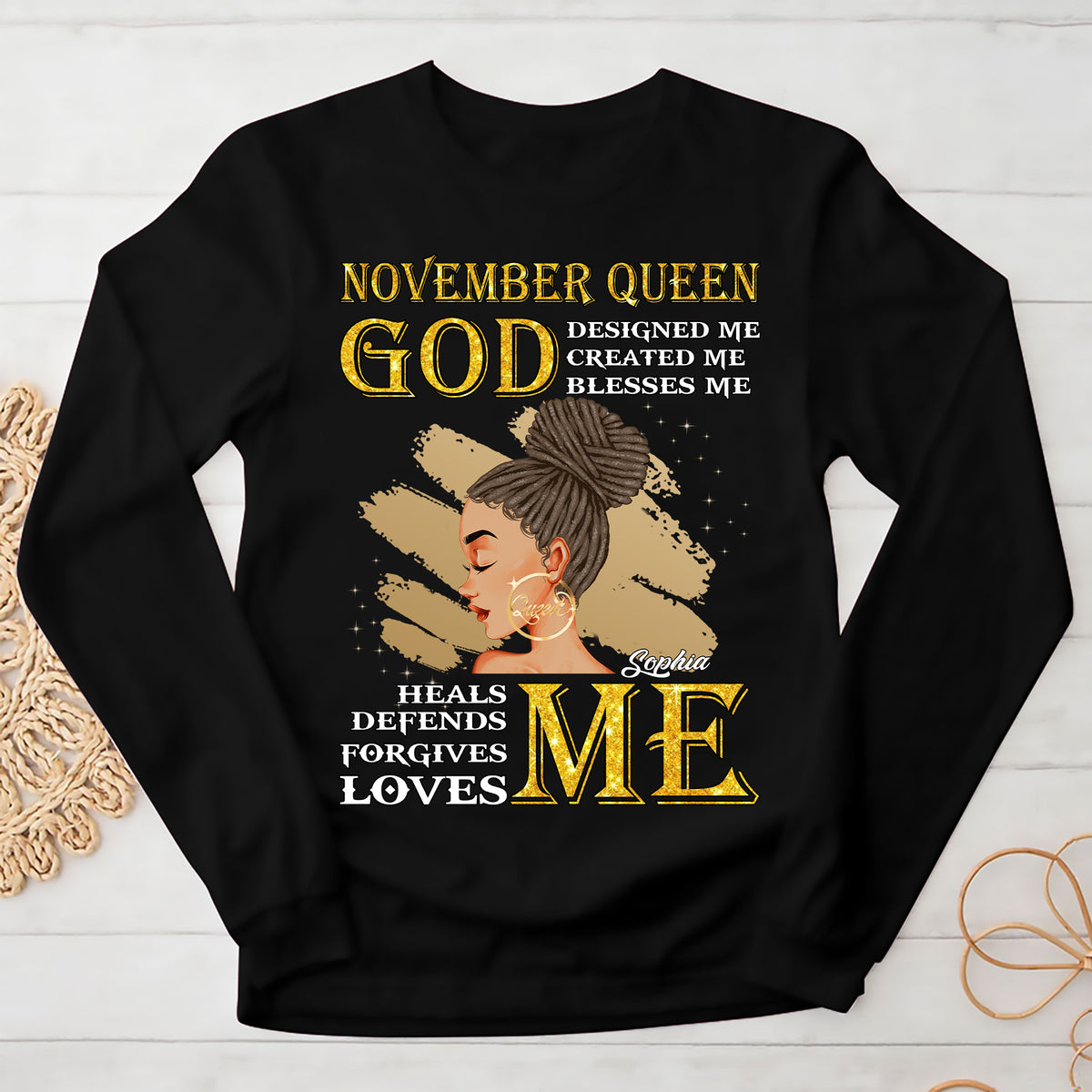 Personalized November Birthday Shirt For Woman, Queens Are Born In November Gifts, Melanin Afro Woman Shirt, Black Girl Tee, Afro Queen Gift-YPT-ALK