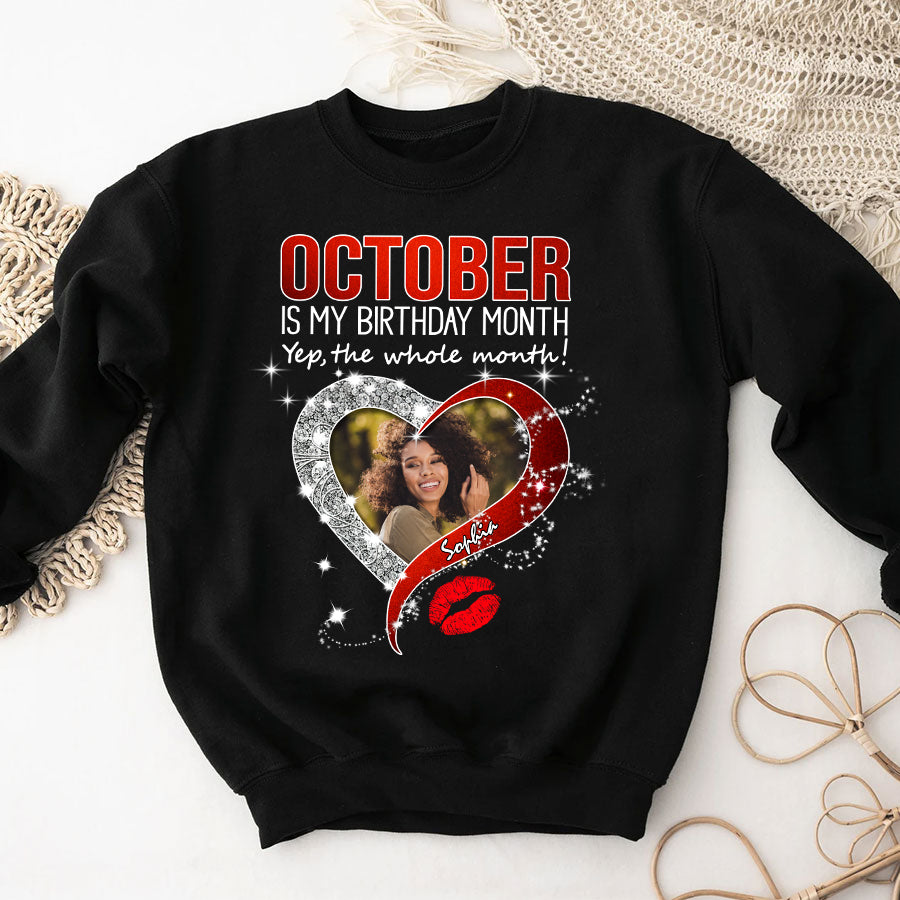 Custom Face Photo October Birthday Shirt, Custom Birthday Shirt, Queens are Born In October, October Birthday Shirts For Woman, October Birthday Gifts-YPT-TLQ